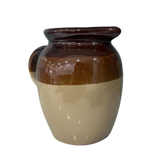 Vtg Stoneware Pitcher Jug 6" Two-toned Brown Glazed Finish Pottery With Handle - Picture 3 of 11